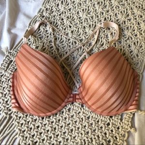 victoria secret | semi demi uplift bra size 38D front clasp strappy orange